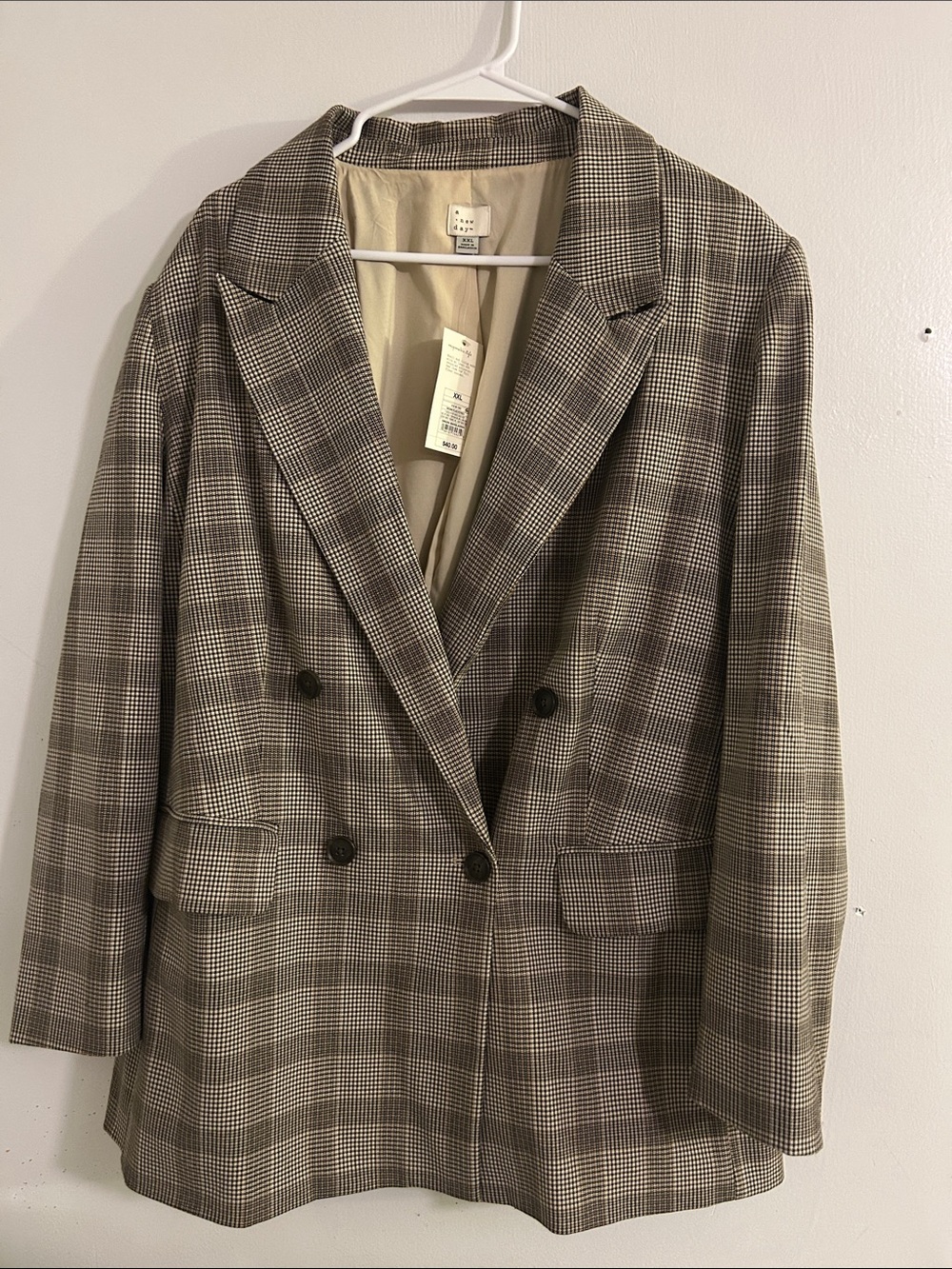 a new day Plaid Double-Breasted Blazer in Brown and Beige